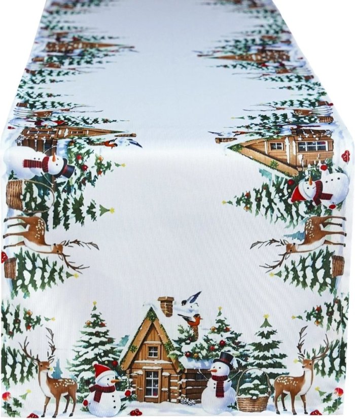 Fehér karácsonyi futófelület téli tájjal