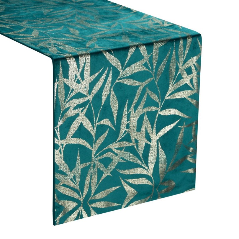 Zamatový stredový obrus s potlačou tyrkysovej farby