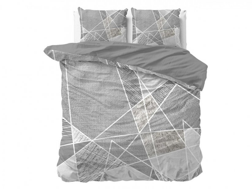 Siva pamučna posteljina geometrijskog oblika 200 x 220 cm