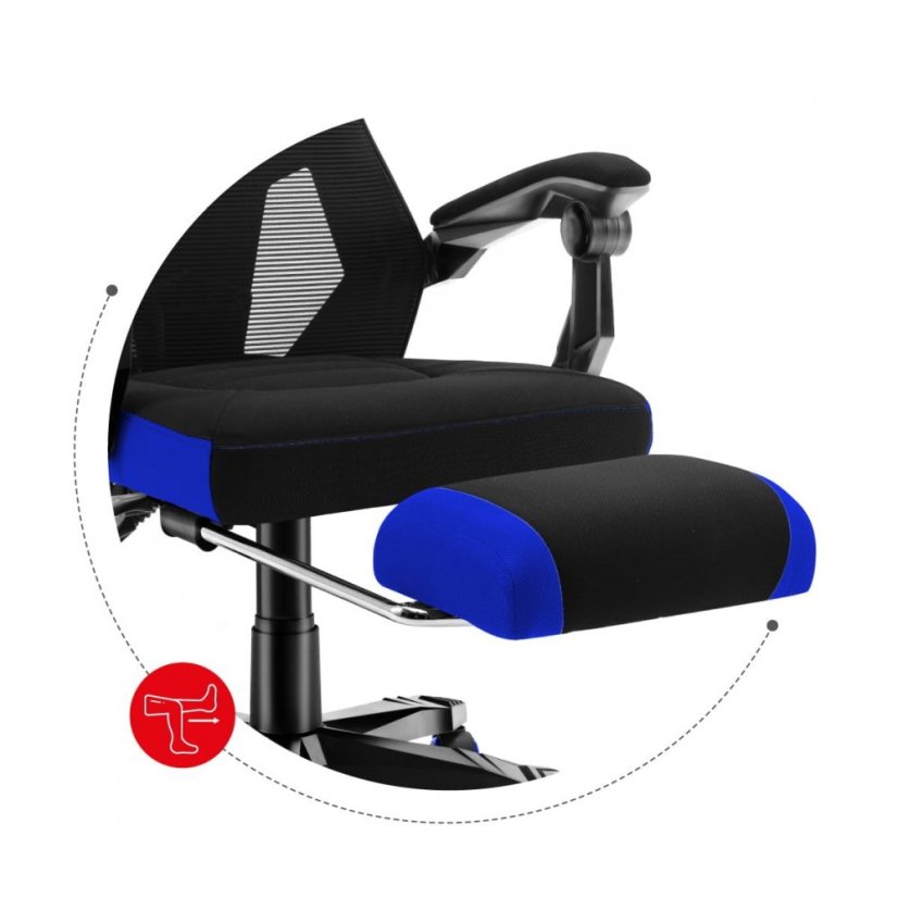 Ergonomické herní modré křeslo s opěrkou nohou COMBAT 3.0