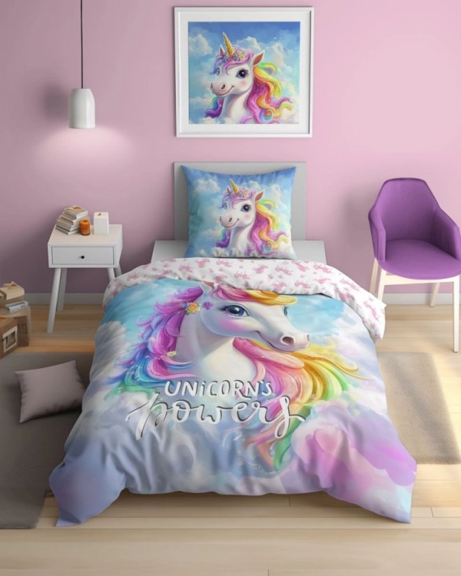 Biancheria da letto per bambini con unicorno magico, che si illumina al buio