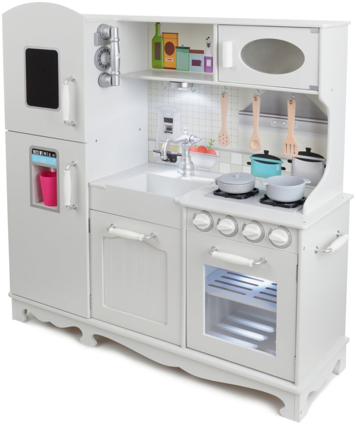 Drevená detská kuchynka s LED osvetlením, doplnkami a zvukovými efektmi