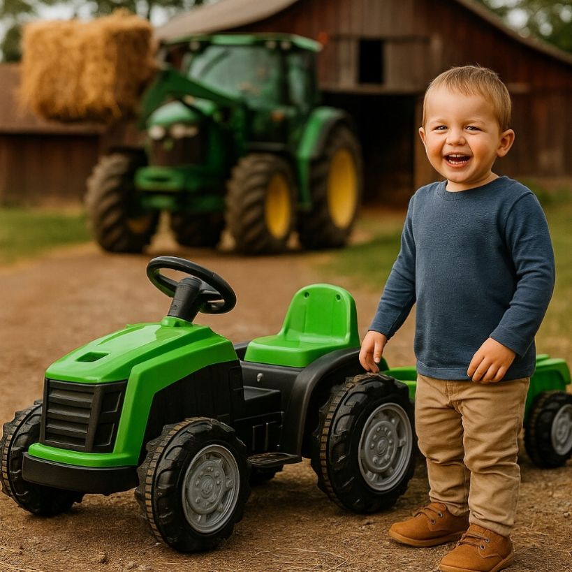 Detský elektrický traktor s prívesom