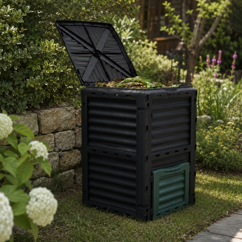 Vrtni kompostnik od 300 litara za organski otpad – 61 x 61 x 83 cm, crne boje