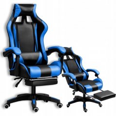 Комфортен гейминг стол с масажна възглавница в черно и синьо
