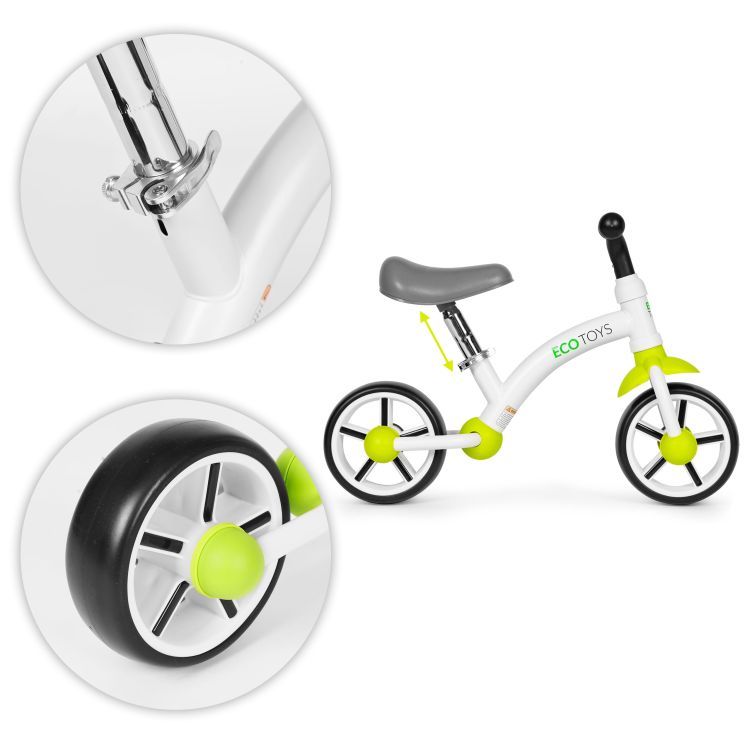 Dječji bicikl bez pedala ECOTOYS - Boja: Bijelo-crna