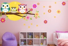 Pestrobarevné nálepky soví maminka rodinka do dětského pokoje 60 x 120 cm