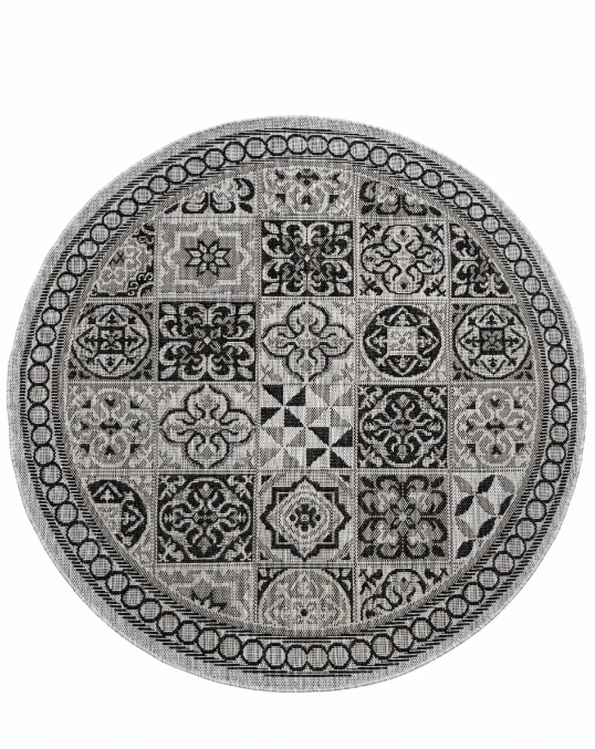 Sivý okrúhly koberec MELISSA so vzorom porto dlaždíc