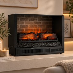 Elektrický krb s efektem plamene a dálkovým ovládáním, 900/1800 W, černý