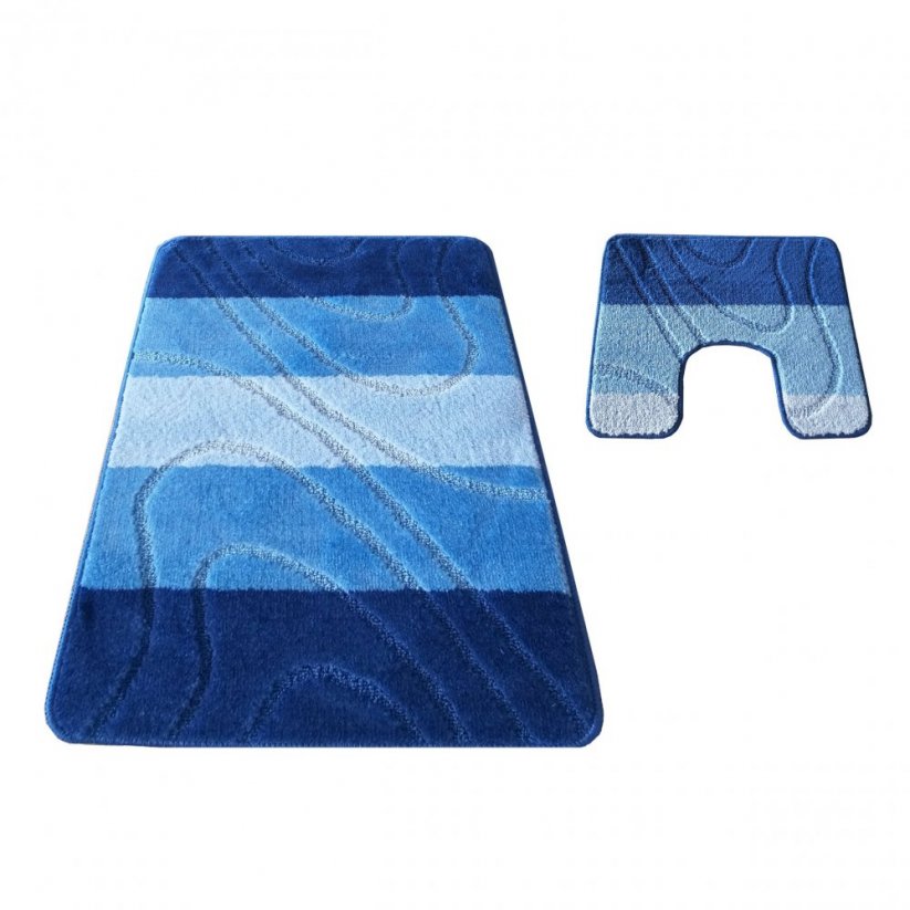 Blaue Badezimmermatten im zweiteiligen Set - Die Größe des Teppichs: 50 cm x 80 cm + 40 cm x 50 cm