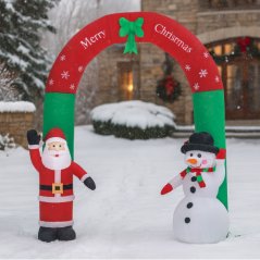 Cancello di Natale gonfiabile con Babbo Natale e pupazzo di neve a LED - 240 cm