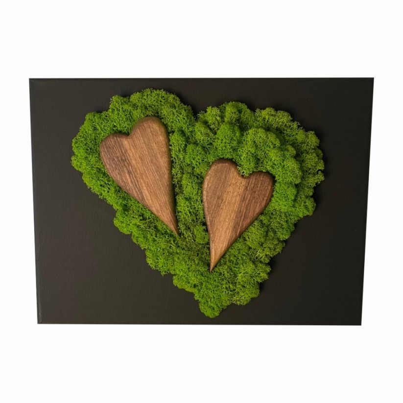 Prekrasna slika od mahovine s drvenim srcima 40 x 30 cm