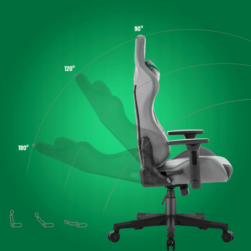 Ergonomická herní židle HC-2002 s nosností 150 kg – šedá se zelenými detaily