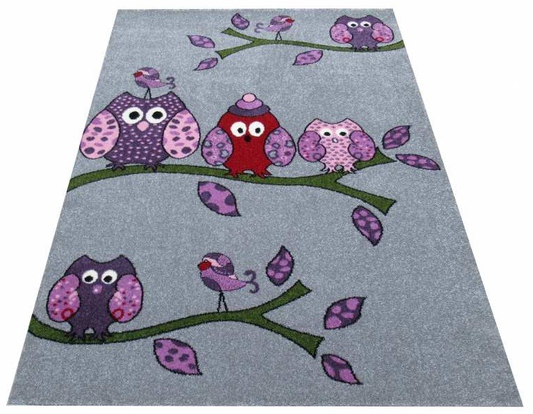 Kvalitní dětský koberec se sovičky šedý