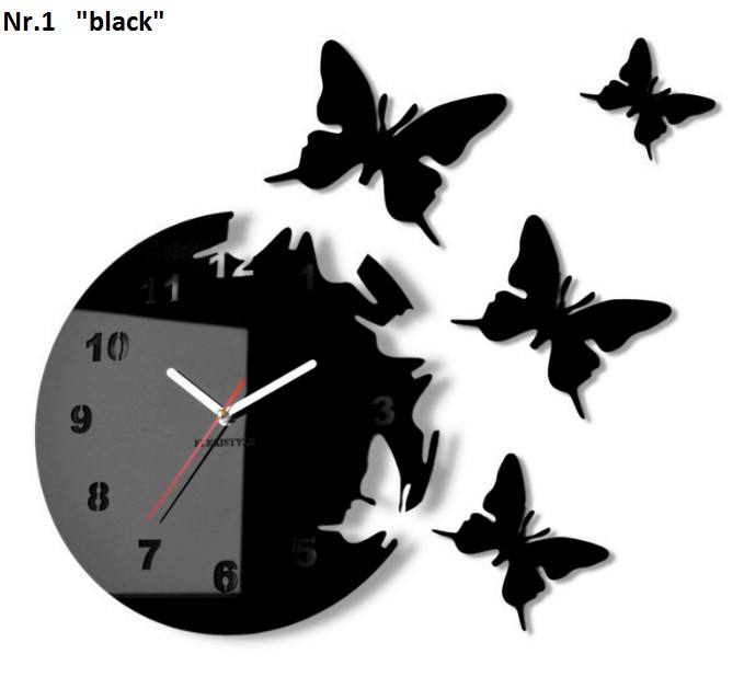 Nástěnné hodiny s nalepovacími motýly - Barva: Tmavomodrá