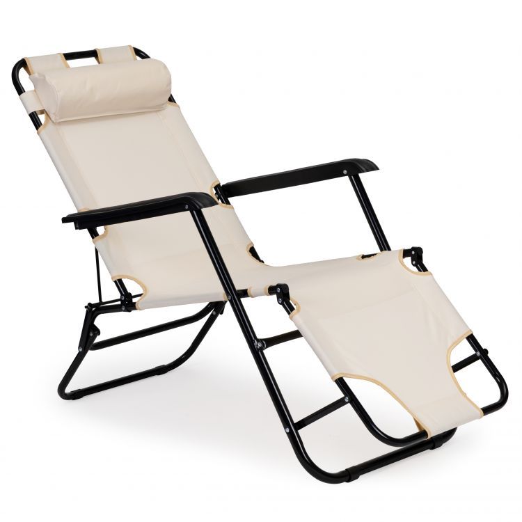 Záhradné ležadlo s opierkou hlavy béžovej farby