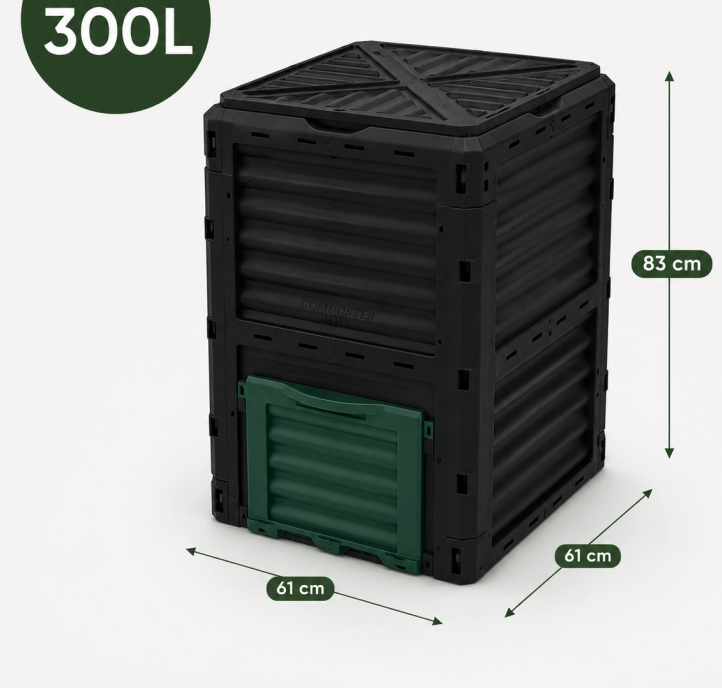 Vrtni kompostnik od 300 litara za organski otpad – 61 x 61 x 83 cm, crne boje
