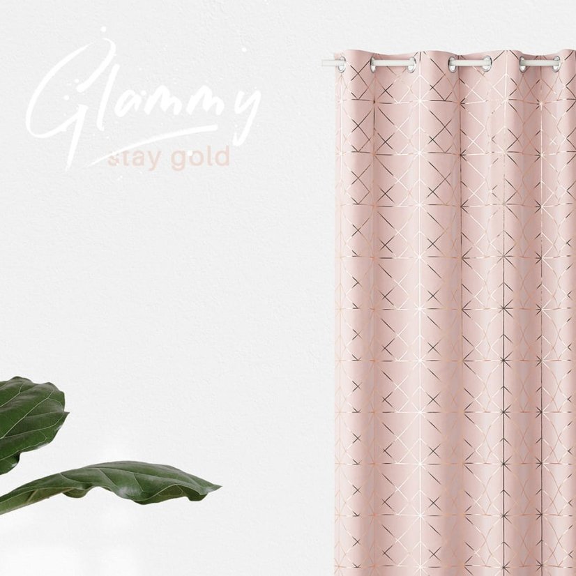Moderný dekoračný záves ružovej farby so zlatým vzorom