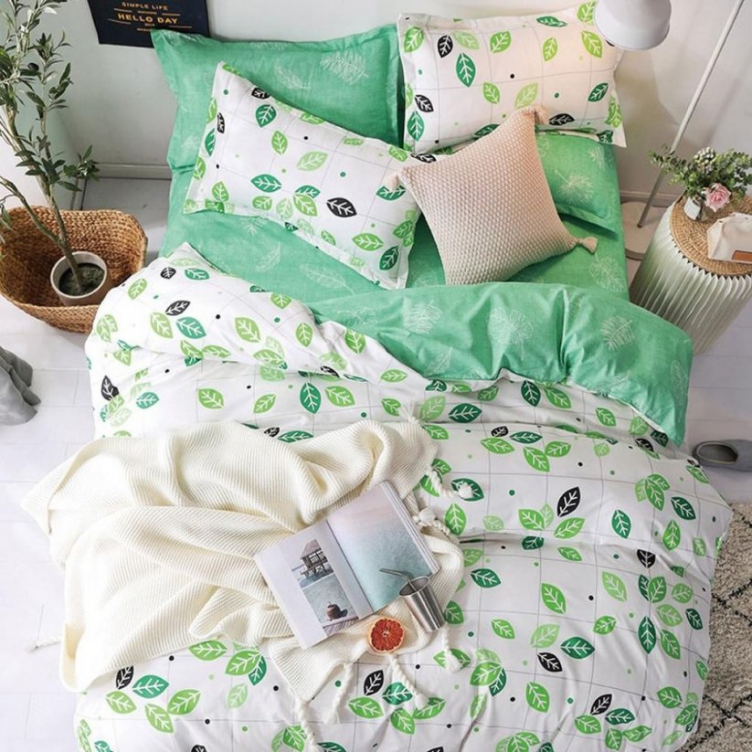 Originálne obojstranné zelené posteľné obliečky s listami
