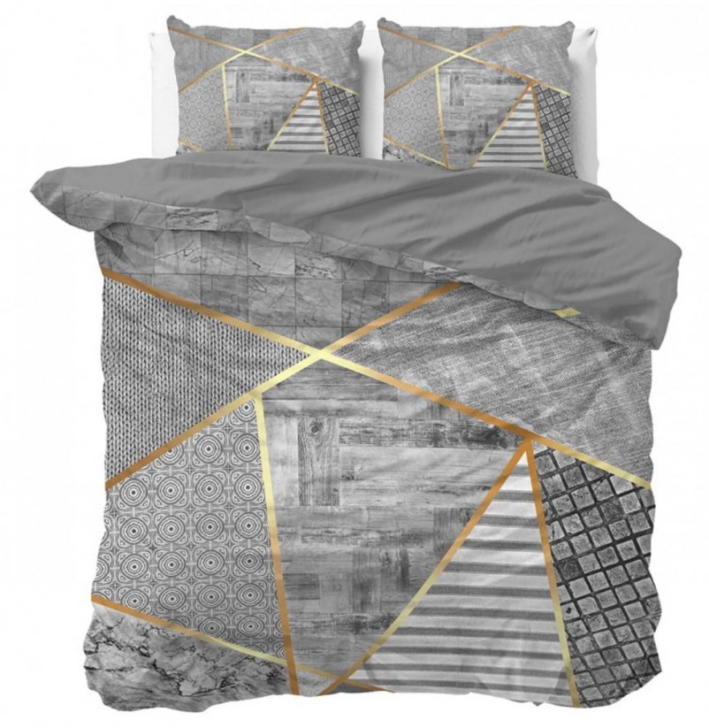 Sivé posteľné obliečky so zlatým vzorom 200 x 220 cm
