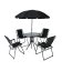 Teraszbútor szett, asztal, 4 összecsukható szék és napernyő