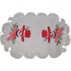 Weihnachtliches cremefarbenes Tischtuch mit Schneemann-Stickerei