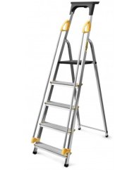 Aluminium-Leiter mit 5 Stufen, Handlauf und 150 kg Belastbarkeit