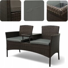 Kerti rattan garnitúra NM-03 - barna + szürke párnák