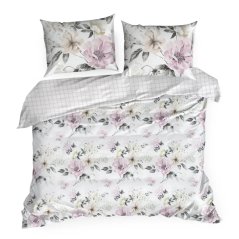 Wendebettwäsche aus Baumwollsatin - weiß mit rosa Blumen