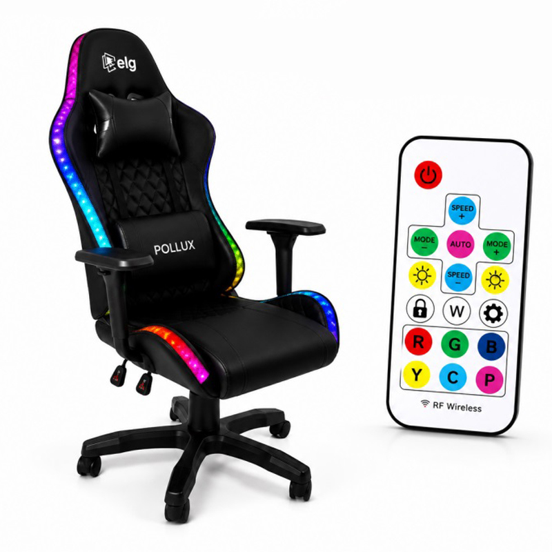 Scaun gaming LED cu iluminare RGB, perne și cotiere reglabile