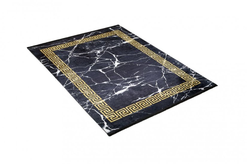 Covor trend negru cu model geometric auriu