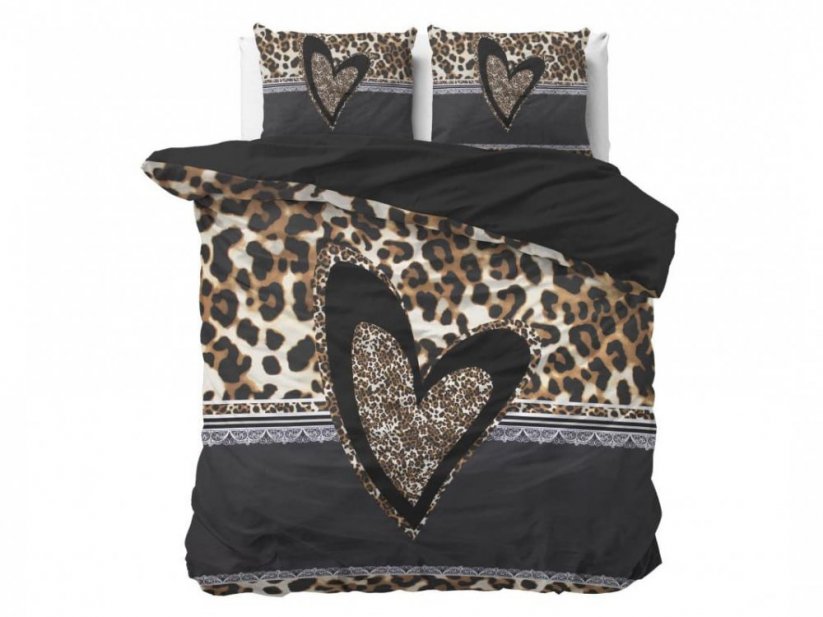 Lenjerie de pat exclusivă, negru-maro, din colecția PANTHER LOVE 160 x 200 cm