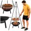 Kerti grill háromlábú állvánnyal – 58 cm-es, felfüggesztett rozsdamentes acél rács tűztérrel