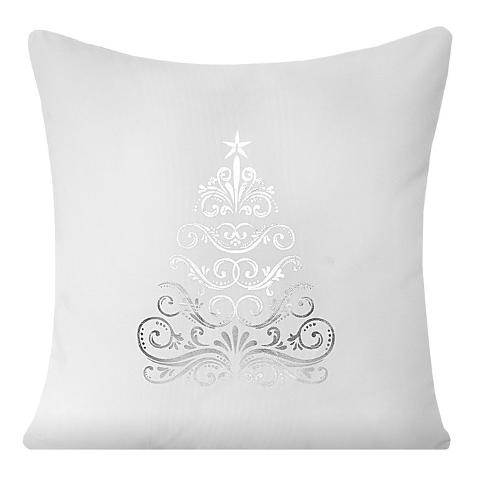 Luxusní povlak na polštář v bílé barvě se stříbrným vánočním stromkem