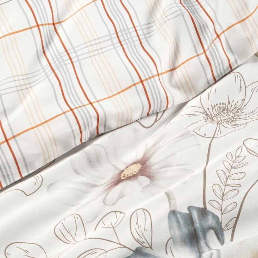 Obojstranné posteľné obliečky s decentnou potlačou kvetov - biele