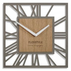 Lesena stenska ura v obliki kvadrata v sivi barvi