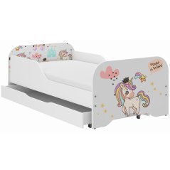 Kinderbett 140 x 70 cm mit Regenbogen-Einhorn-Motiv