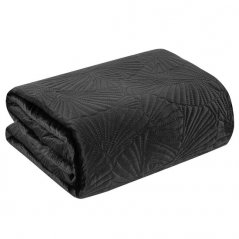 Черна покривка за легло от фино кадифе с принт на листа от гинко