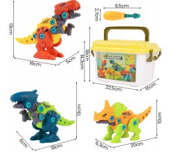 Set de construcție pentru copii - dinozauri pentru înșurubare cu unelte, 4 modele în cutie