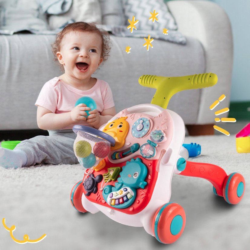 Walker pentru copii 2in1 - Walker interactiv și masă educativă cu muzică