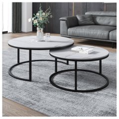 Sada 2 kulatých konferenčních stolků - bílý mramor