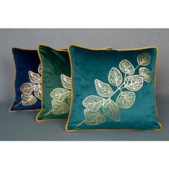 Krémová zamatová obliečka na vankúš so vzorom ginkga 45 x 45 cm 