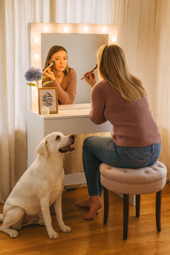 Toaletný stolík so svetielkami bez taburetky