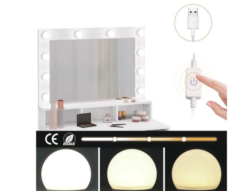 Tavolino cosmetico Hollywood con sgabello - eleganza, stile e praticità in un unico prodotto