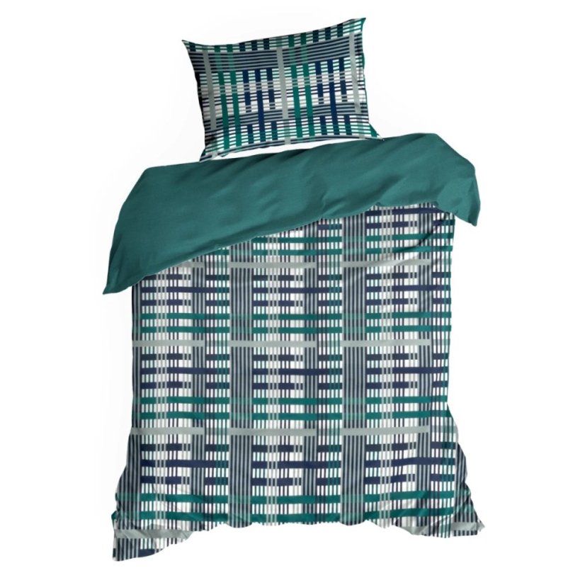 Posteľné obliečky z bavlneného saténu - tmavo tyrkysové s geometrickým vzorom