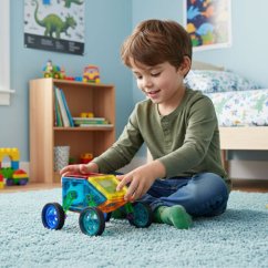 Set de construcție magnetică pentru copii - cuburi magnetice din 48 de piese cu roți și șabloane