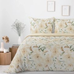 Weiche Baumwollbettwäsche mit einem Muster aus großen beigen Blumen