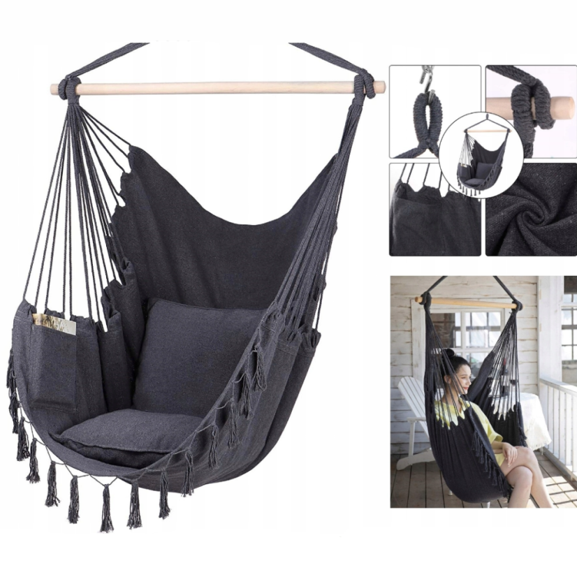 Závesné kreslo s vankúšom šedej farby