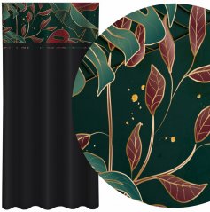 Klassischer schwarzer Vorhang mit grünem und burgunderrotem Blätterdruck
