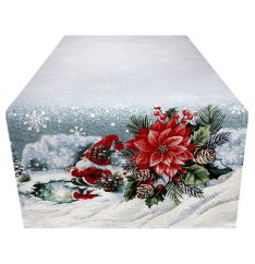 Karácsonyi faliszőnyeg terítő lurexszel - karácsonyi manó és téli tájkép